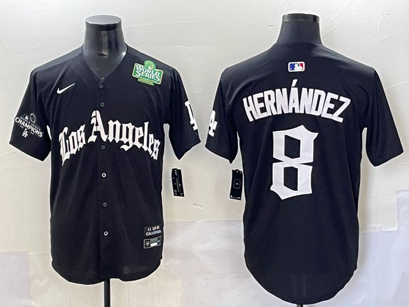 Men 2025 Los Angeles Dodgers 8 Hernandez Black Five generations Joint Name Nike MLB Jersey style 9